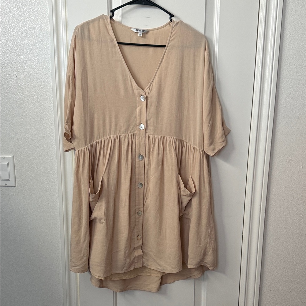 Elegant Beige Button-Down Dress